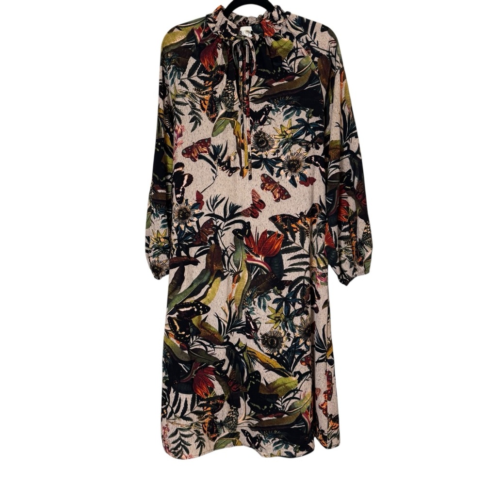 H&M Women’s Rich Multicolor Botanical Long Sleeve Midi Dress sz 4